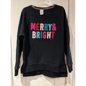 Royce Brand Merry & Bright Chenille Multi Color Applique Cozy Fleece Black XL